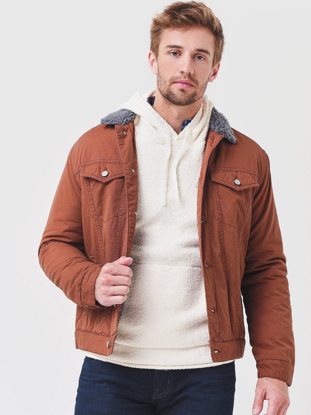 RAILS Men's Vintage Inspired McKinley Jacket Tobacco Brown Size Medium Sherpa